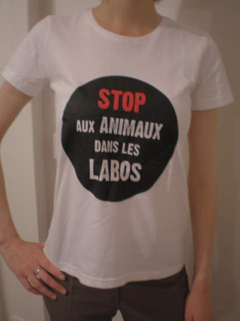 T-shirt Stop aux Animaux dans les Labos blanc