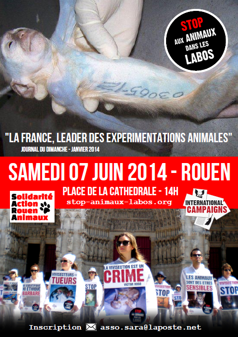 Rouen – 07 juin 2014 – Dossier de presse – Happening contre la recherche animale