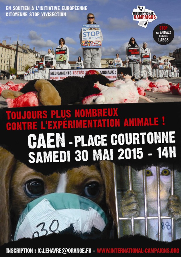 Happening contre recherche animale Caen 30 mai 2015