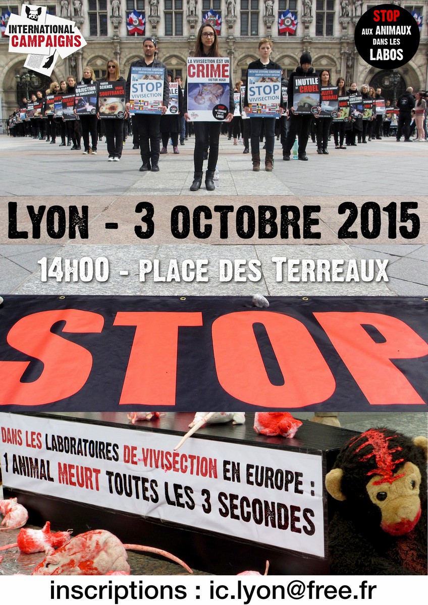 LYON – Samedi 03 octobre 2015 – Happening contre l’expérimentation animale