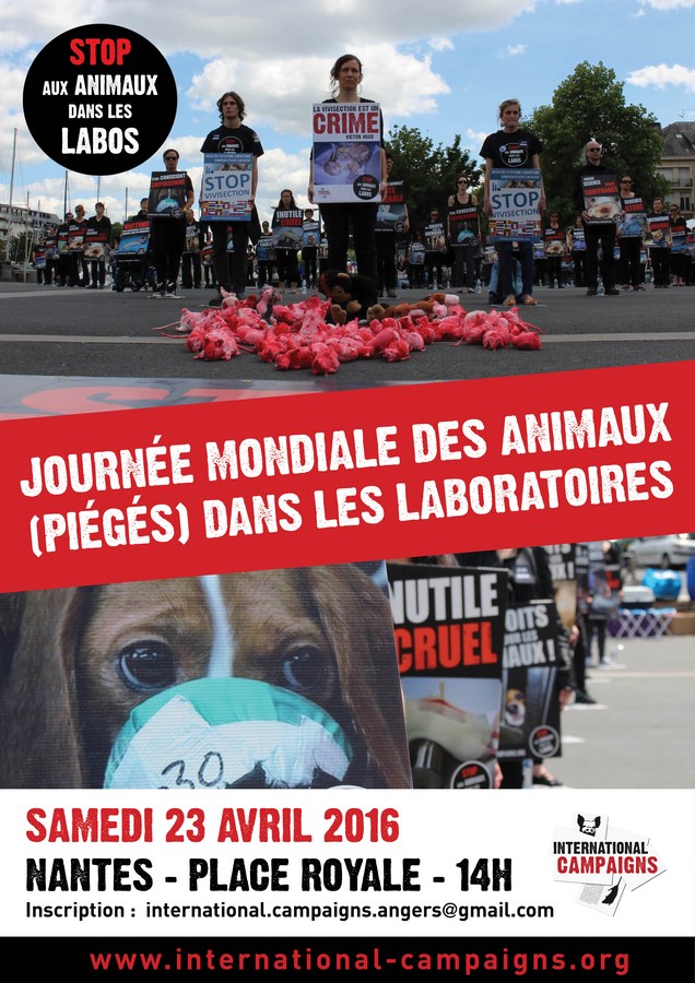 NANTES – Samedi 23 avril 2016 – Happening contre la recherche animale