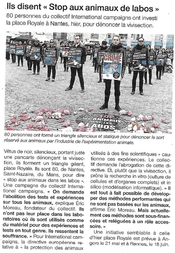 Happening à NANTES – Samedi 23 avril 2016 – Opération « Nantes SANG vivisection ! »