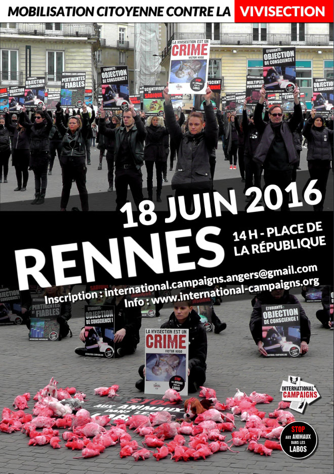 RENNES – Samedi 18 juin 2016 – Happening contre la vivisection