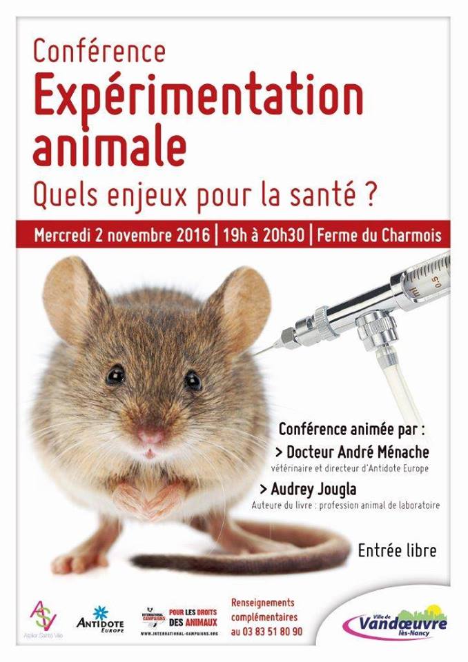 VANDOEUVRE-LES-NANCY – Conférence sur l’expérimentation animale – Mercredi 02 novembre