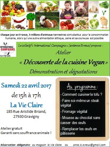 Evreux – Samedi 22 avril – Découverte de la cuisine vegan