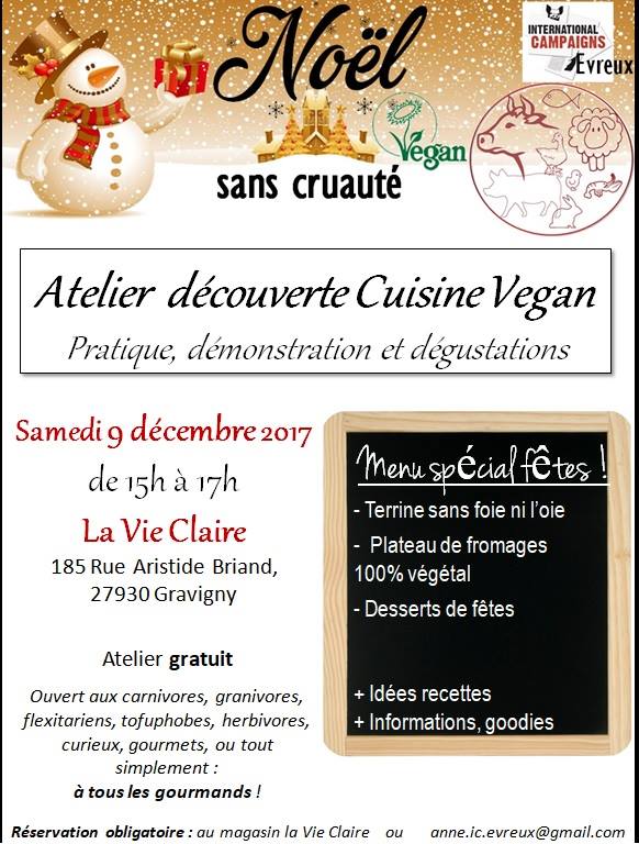 EVREUX (Gravigny) – Atelier Cuisine Vegan – Samedi 09 décembre