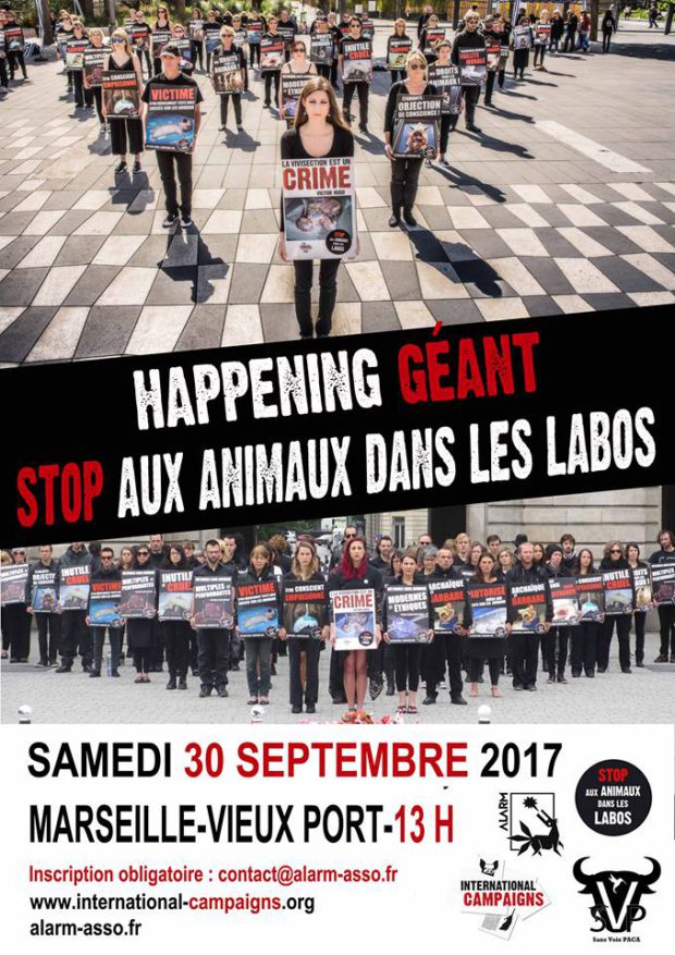 MARSEILLE - Samedi 30 septembre - Happening Géant STOP aux Animaux dans les Labos