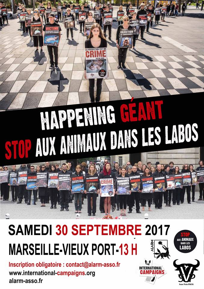 MARSEILLE – Samedi 30 septembre – Happening Géant STOP aux Animaux dans les Labos