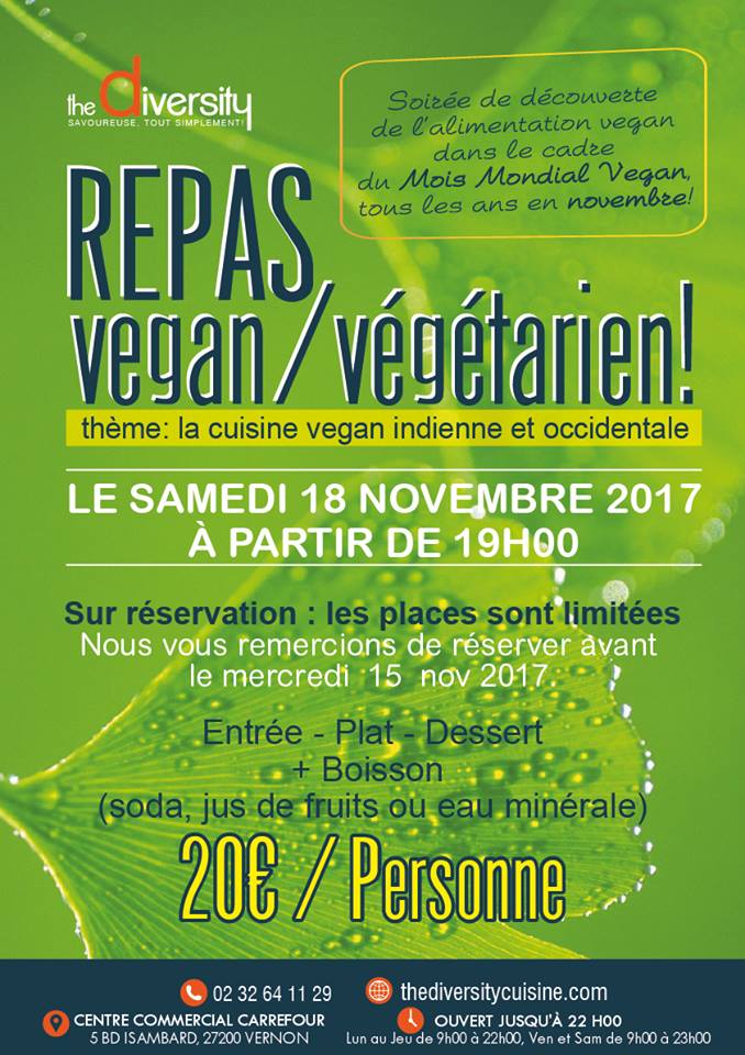 VERNON – Samedi 18 novembre – Mois Mondial Vegan