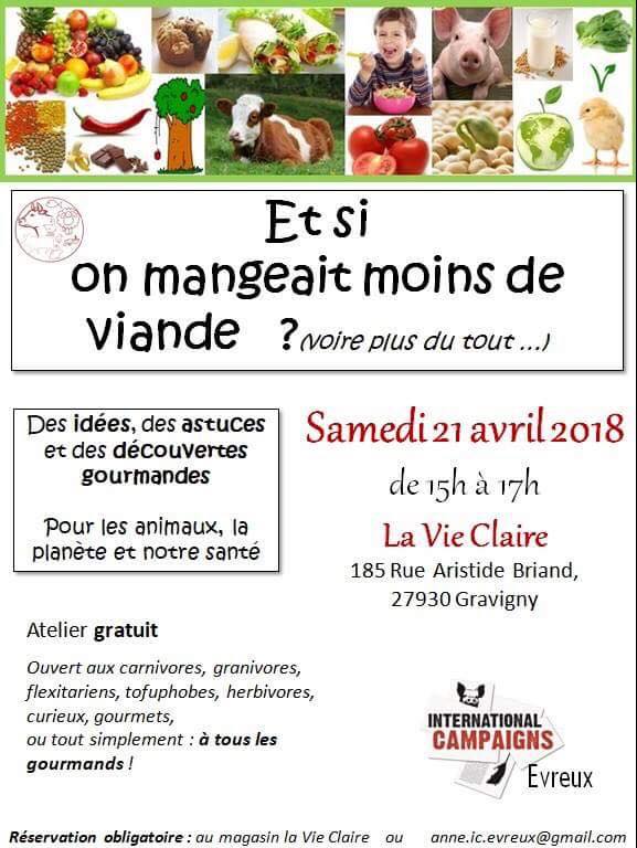 EVREUX – Gravigny – La Vie Claire – Atelier de cuisine végétale – Samedi 21 avril 2018